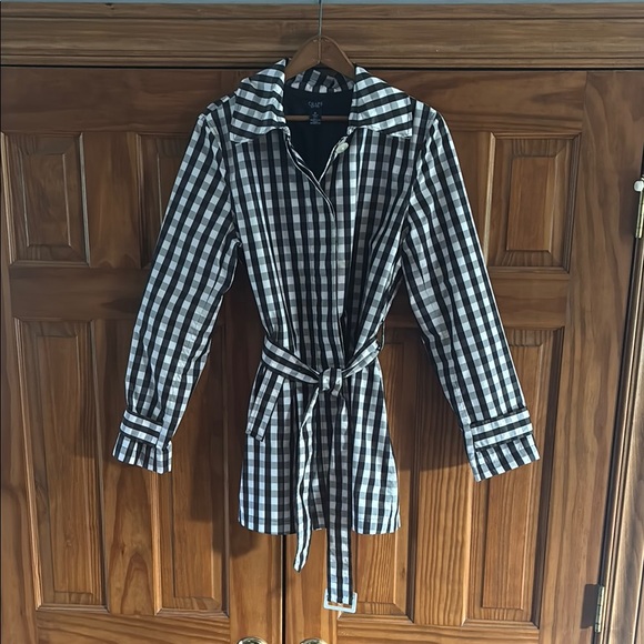 Chaps Black and White Checkered Belted trench coat - Picture 1 of 6